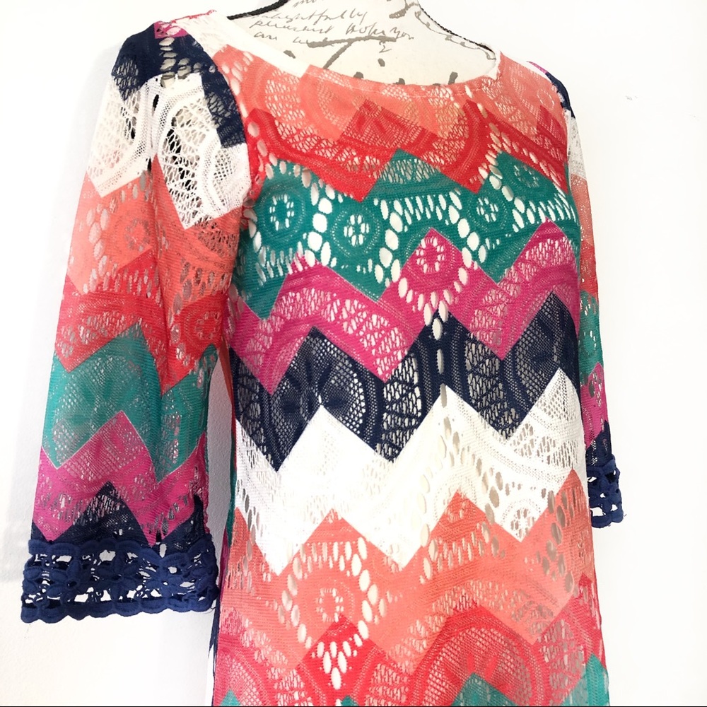 Boat neck chevron lace tunic crochet boho dress - Picture 2 of 11